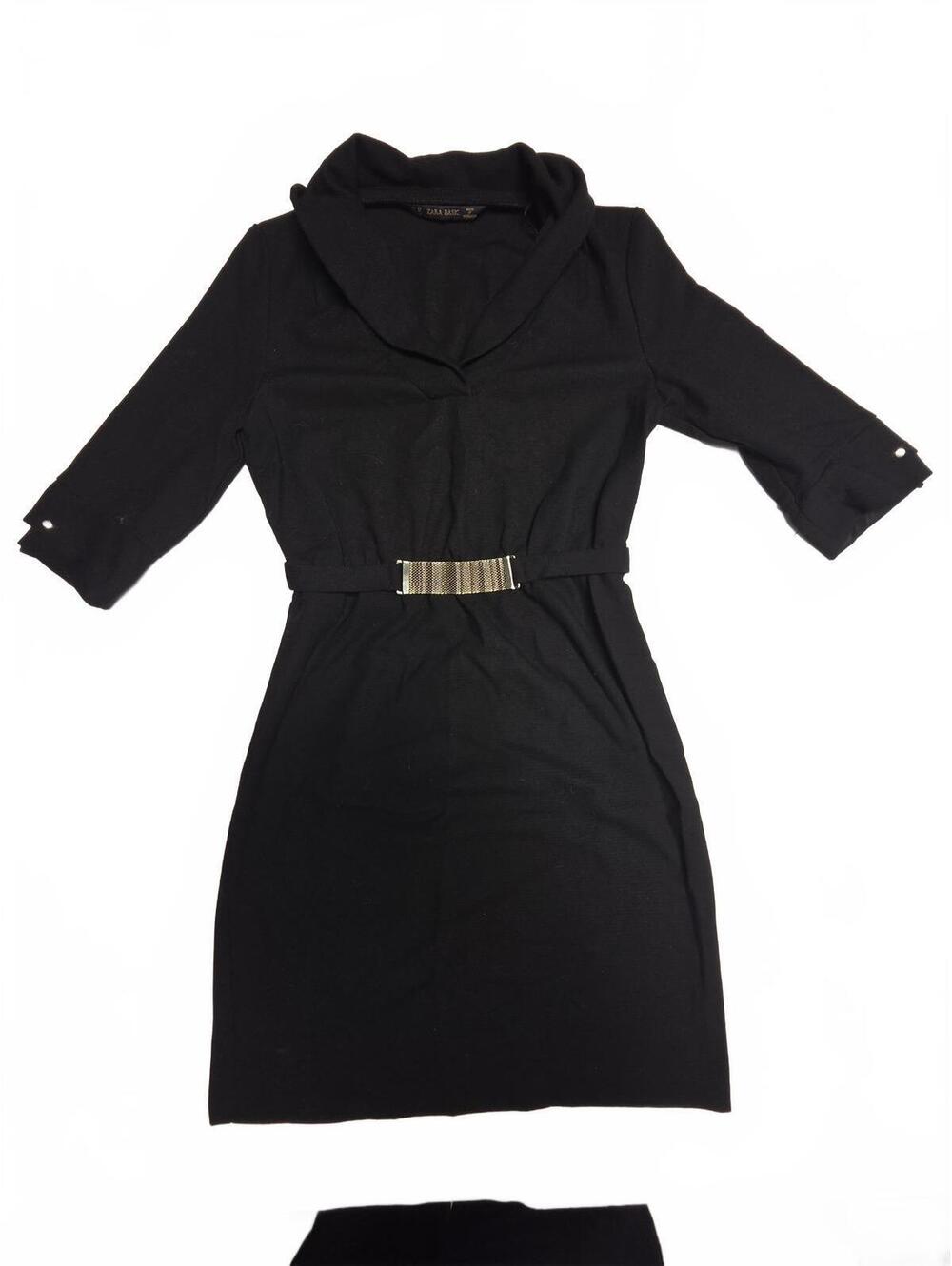 Zara Basic Black Cowl Neck Mini Dress Tunic Gold Chain Belt Womens Size XS
